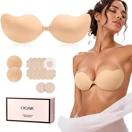 OEAK Strapless Sticky Bra Invisible Adhesive Bras Silicone Push up Bra Reusable Cleavage Lift Nipple Covers for Backless Dress
