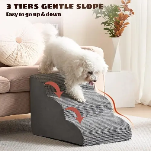 2-Tier/3-Tier H-Shaped Pet Steps, High-Density Sponge Dog Stairs with Gentle Slope, Removable Washable Cover, Non-Slip Base for Sofa, Couch, Bed, Removable Cover