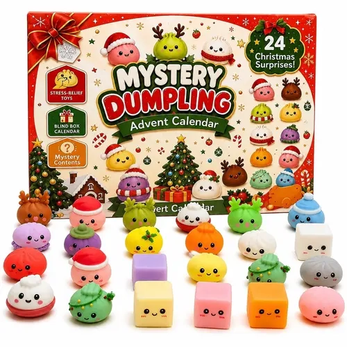 2026 Christmas 24-Day Advent Calendar Gift Set - Dumpling Squishies, Glitter Fidget Toys, Blind Box Quirky Whimsical Stress-Relief Indoor Recreation Gifts for Kids