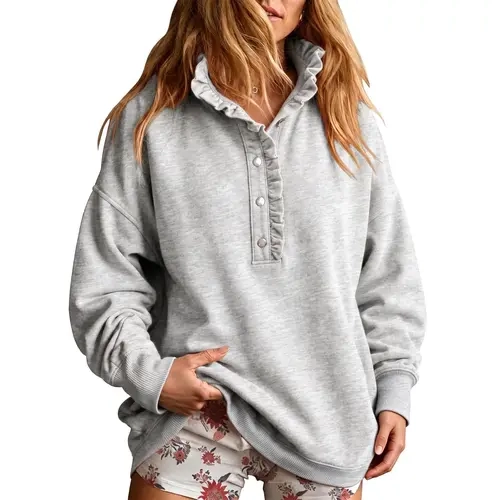 Fisoew Women's Oversized Mock Neck Henley Casual Pullover Sweatshirt, Women's Tops for Fall Outfits