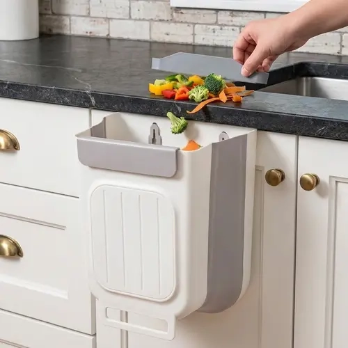 Hanging Plastic Kitchen Trash Can - Cabinet Door-Mounted Small-6L Plastic Bin, Space-Saving Kitchen Gadget, Household Item for Food Scraps & Small Spaces
