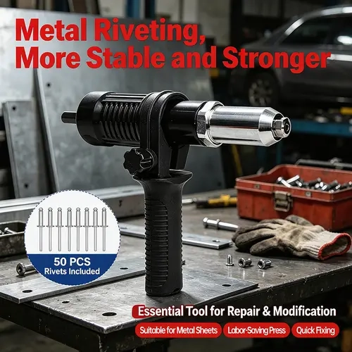 Electric Rivet Gun Adapter for Drill with 50PCS Rivets, Heavy-Duty Power Riveter Tool Attachment for Home, DIY & Industrial Use