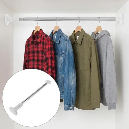 Stainless Steel Adjustable Tension Curtain Rod - No-Drill Lightweight Telescoping Spring Pole for Bathroom, Household Hanging Use