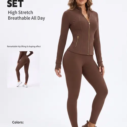 Uncia Active Women's Slim-Fit Full-Zip Sporty Suit, High-Waist Flare Yoga Pants Matching Workout Outfit, Stretchy Activewear for Yoga Style Running Workout
