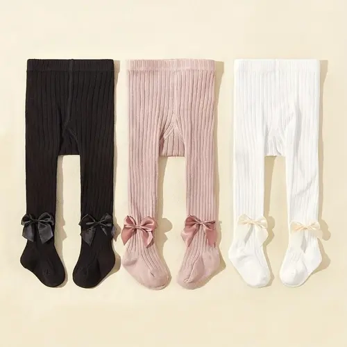 3PCS New Autumn/Winter Bow-Detail Tights, Stylish Soft Thermal Tights for Princess Dresses & Stage Performances, Ages 0–6
