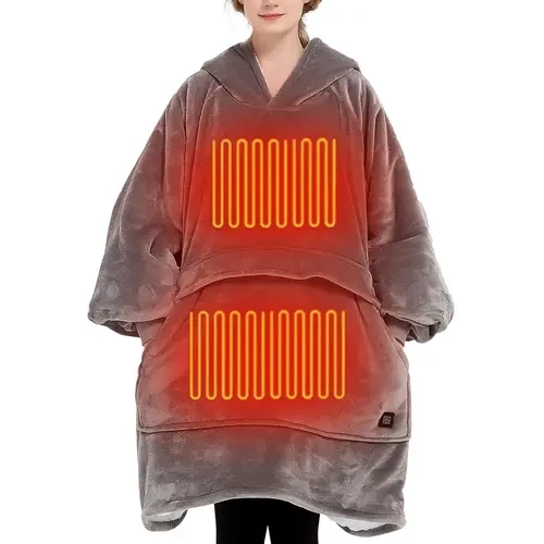 KFUBUO Women's Polyester Heated Hoodie Sweatshirt - Cordless, Oversized, Plush Sherpa Flannel, Battery-Operated, Portable Outdoor Basic Tops, Heated Wearable Hoodies, Ideal Gift Option