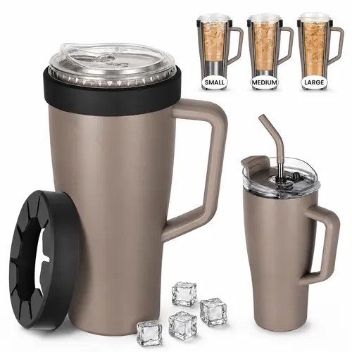 [Auction bidding][MAXSO]3-IN-1 Insulated Silicone Sturdy Travel Coffee Sleeve with Lid & Straw, 28oz Stainless Steel To-Go Tumbler Holder for Disposable Cups & Flasks, Reusable Drink Accessory