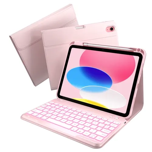 Typecase Folio Leather Tablet Cover with Keyboard for iPad 11th/10th Gen (A16 2025) - Rechargeable Wireless, 7-Color Backlit Keys, Magnetic Detachable, Lightweight, Pencil Holder, Batteries Included, Cable-Ready for Business Users, Fits iOS Devices, Inclu