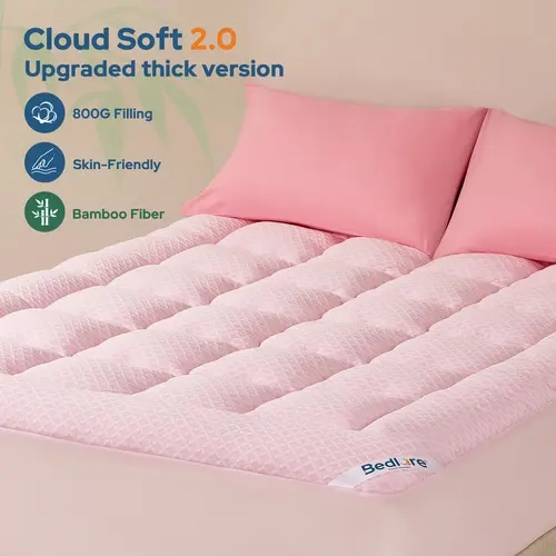 BEDLORE UPGRADED Premium Cooling Mattress Topper, Extra Thick 800GSM High-Loft Filling, Soft & Fluffy Grid Quilted Mattress Pad, Breathable, Plush & Supportive for Enhanced Sleep Comfort