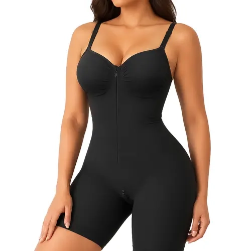 SHAPERX Women's Seamless Tummy Control Bodysuit - Zip-Up Shapewear with Crotch Zipper, Smooth Soft Yarn-Denim Fabric Womenswear Fitted