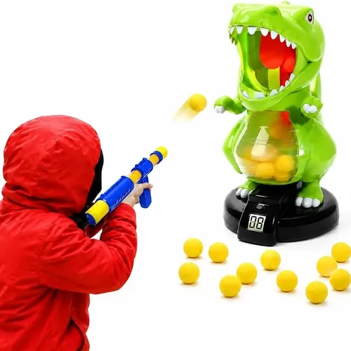 EagleStone T-Rex Dinosaur Toy Set with LCD Auto Score Electric Target, 1 Air Pump Gun, 24 Soft Foam Balls - Kids' Toys Play, Indoor Shooting Game, Birthday Gift