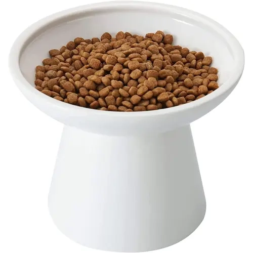 1 PCS Extra Wide Rim Raised Ceramic Cat Food Bowl - 6.2" Shallow Round Solid Dish, 5" Height, Lead-Free, Cadmium-Free, Durable, Whisker Relief, Dishwasher & Microwave Safe