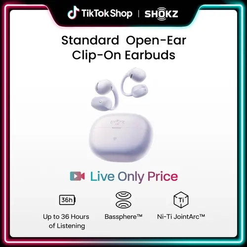 【Live only】SHOKZ OpenDots Air Open-Ear Clip-On Bluetooth Earbuds, Touch Control Clip on earbuds design; Secure comfortable fit; Natural balanced sound; 36H listening; Travel/Commuting/City Walk/Dancing