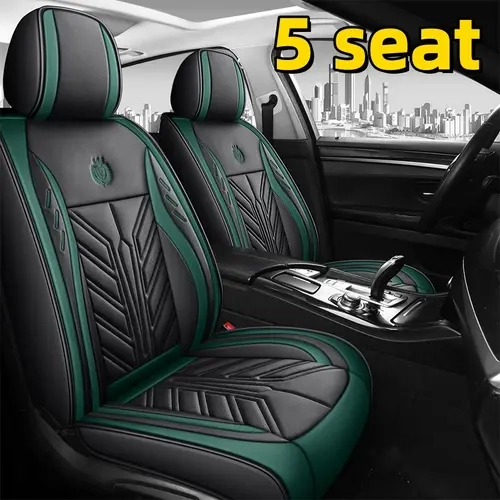 Leather Front Car Seat Covers - Removable, Universal-Fit, Waterproof, Scratch-Resistant Protective Automotive Interior Accessory with Geometric Design for Original Seat Shielding (Cars Accessories)