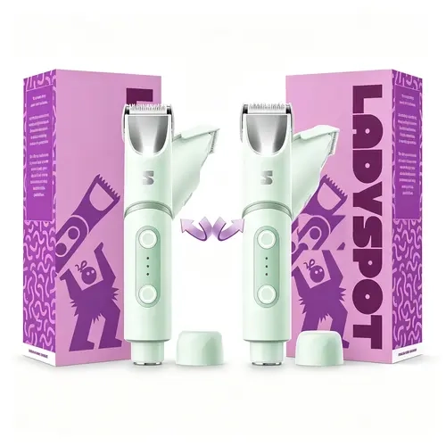 [Buy 2 Save More]LADYSPOT 2-in-1 Bikini Trimmer for Women, 180° Rotatable Head with Built-in Light & Mirror, IPX7 Waterproof Wet & Dry Electric Razor for Legs Underarms Bikini Line