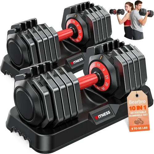 Bearbro Adjustable Dumbbell Set for Home Gym Strength Training 25/50/90 lbs, one-hand adjustable, non-slip knurled grip, compact storage, ideal for full-body strength training,Blackfriday