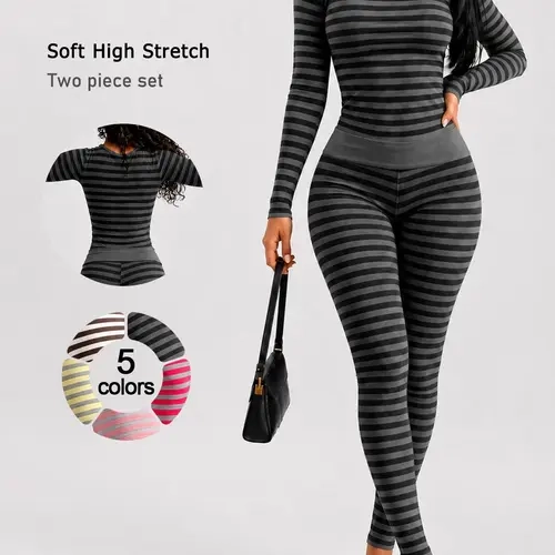 Women's 2 Piece Yoga Set, Long Sleeve Workout Top and High Waist Leggings, Soft Stretch Breathable Cooling Activewear, Butt Lifting Tummy Control Outfit for Running and Cycling Fitness, Casual Travel Wear, Gym Workout Sets
