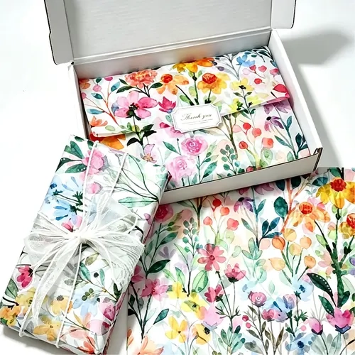 Watercolor Art Floral Wrapping Paper Sheets for DIY Users, 20x14 in Multiple Sheets (25/50 Count), Decorative Office Gift Wrapping Supplies for Gift Boxes, Bouquets, Holidays