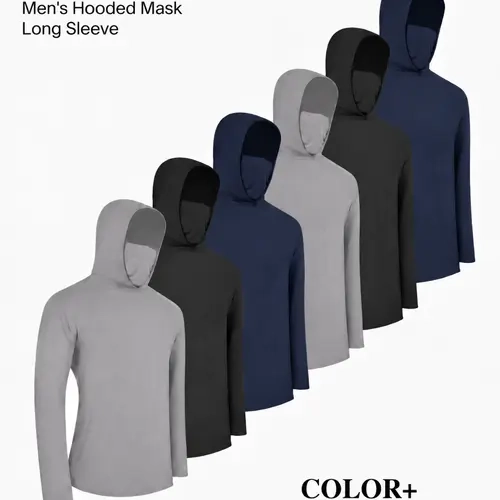 OKP Sun Protection Men's Sports Hoodie 6-Pack - Long Sleeve, Quick-Dry, Breathable, Slim-Fit Unisex Hoodies with Face Mask for Fishing, Hiking