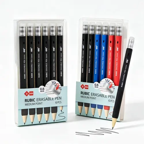 iiGEN RUBIC 6-Piece Erasable Gel Pen Set (Black, Red, Blue) - 0.6mm Medium Point, Smooth Quick-Dry Reusable Erasable Ink, Gel Pen Body, for College Students, Office Stationery Supplies