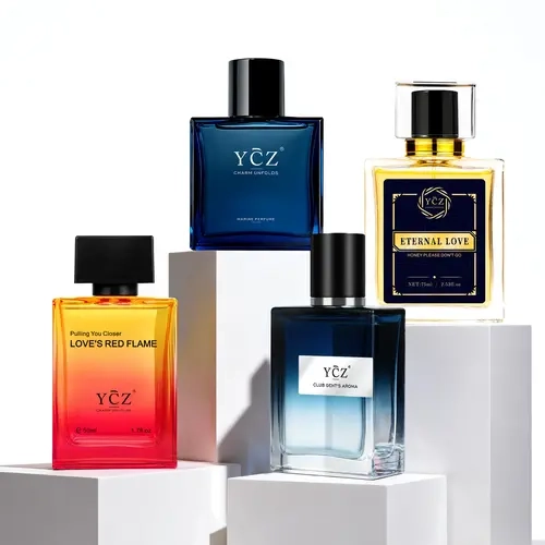 [YCZ] Men's Fragrance Collection | 4 × 50 mL | Midnight Marine, Love's Red Flame, ETERNAL LOVE & Club Gent's Aroma | Men's Perfume Collection | Everyday, Date Night & Going Out Scents | Long Lasting | Vegan & Cruelty-Free
