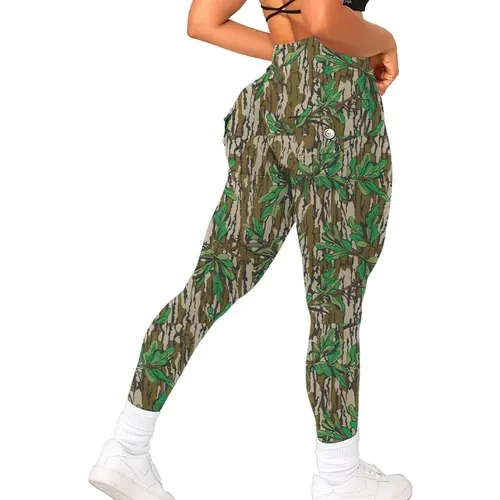 JOJOANS Olive Green-mossy Oak High Waisted Leggings with Pockets, Women’s Breathable Stretchy Yoga Pants, Workout Activewear Bottoms for Fitness Sports