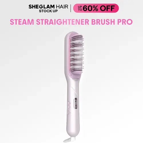SHEGLAM HAIR Steam Straightener Brush, 3-in-1 Steam Hot Comb for Damaged Hair 3D Comb Teeth, Scald-Proof Nano-Steam, 3 Steam Levels, 250-450℉, Anti-Frizz Shine, Steam-Off Dry Mode, Dual Voltage
