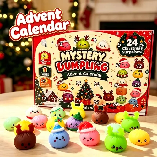 Christmas Mini Squishies Advent Calendar 2026, 24‑Day Dumpling‑Shaped Countdown Calendar with Glitter Decor Pieces, Holiday Gift for Kids, Perfect for Party Favors, Gift Exchange & Festive Present