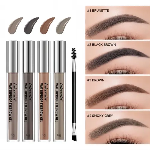 New Model 4-Color Tinted Brow Gel, Waterproof & Sweatproof Eyebrow Tint, Long-Lasting Smudge-Proof Brow Makeup, Natural Looking Fluffy Brows with Brush