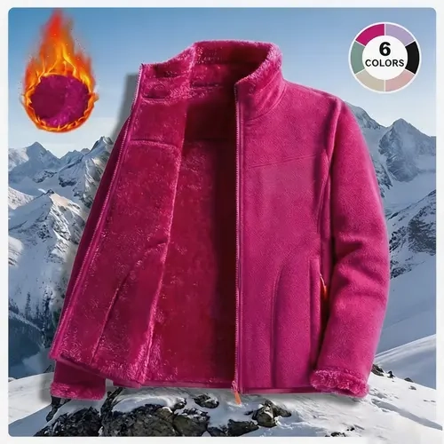 Women's Fitted Fleece-Lined Stand Collar Coat for Women, Autumn-Winter Cold-Weather Long-Sleeve Classic Stylish Casual Everyday Outerwear