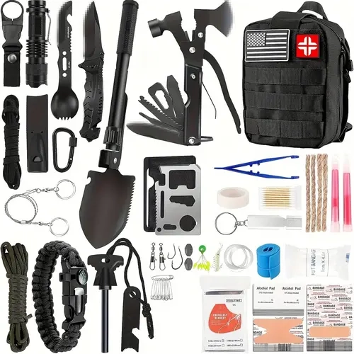 250-in-1 Military-Grade Survival Kit, High Capacity Emergency Kit with First Aid Supplies, Tactical MOLLE Accessories, Keep Warm Emergency Blanket, Storage Bag - Men's Gifts, Outdoor Prep Use, High Capacity Emergency Kits