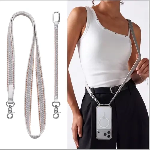 CASEKOO 2026 New Linkoo Series 2-in-1 Portable Smartphone Lanyard - Crossbody/Wrist, Quick-Release Clip, Polyester Mix, for Cellphone, Keys, Accessories for Women, Mobile Phone Accessories (Silver, Black, Purple)