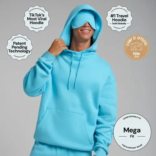 Comfrt | Neon Airplane Mode Hoodie - Mega | Midweight Fleece Travel Hoodie With Eye Mask & 8 Pockets