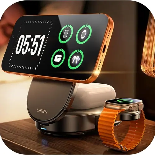 LISEN [Ultra-Fast 25W] 3-in-1 Charging Station for Apple, Qi2.2 25W Foldable Wireless MagSafe Charger Stand for iPhone 18/17/16/15/14/13 Pro Max, Apple Watch&AirPods, Travel Portable with 45W Adapter toolupgrade techvibes