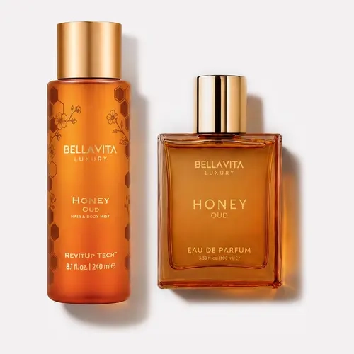 Bellavita Luxury The Layering Ritual | Honey Oud EDP & Hair and Body Mist Duo | Sweet Honey, Rich Oud, Rose & Vanilla Notes | Long-Lasting Layerable Fragrance Set