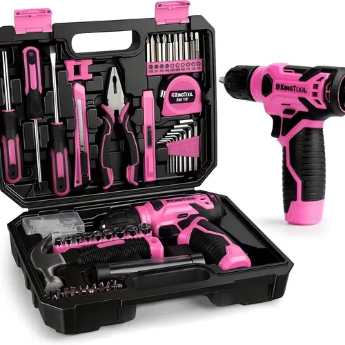 KingTool 156-Piece Pink Tool Kit, 8V Cordless Drill for Home Repairs & DIY