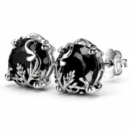 925 sterling silver Vintage Gothic Black Obsidian Stud Earrings for Women & Men Luxury Baroque Sterling Silver Floral Filigree Statement Studs Y2K Dark Aesthetic Streetwear Jewelry Party Wedding Evening & Daily Wear Minimal Luxe Gift Style Trend
