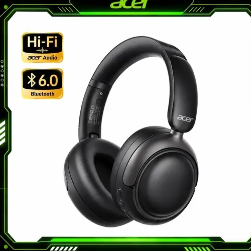 Acer OHR703 Adjustable Wireless Over-Ear Headset - Chargeable Electronic Audio Device with 45dB ANC Hybrid Noise Cancellation, Hi-Res LDAC, Bluetooth 6.0, 40mm Drivers, Up to 160H Playtime, Ambient Mode, Button Controls, Included Cable