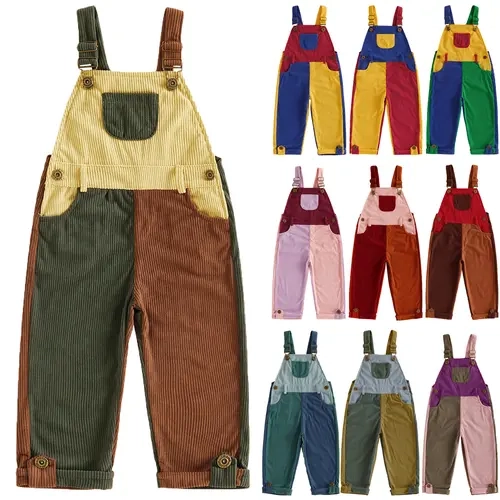 Babamoon 90's Style Toddler Corduroy Overalls Romper Jumpsuit Babby Boy Girl Suspender Romper Contrast Color Sleeveless  Jumpsuit with Adjustble Shoulder Strap 1-7T