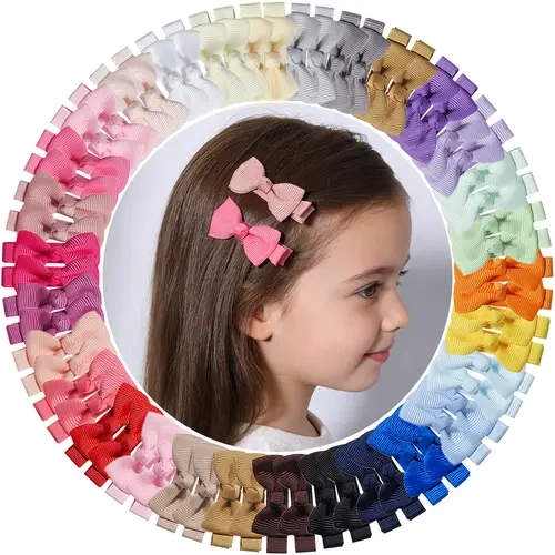 Kids' Cute Style Fabric Bow Hair Clips, 60Pcs 30Colors 5CM Mini Grosgrain Fully Wrapped Alligator Clips, No-Pull Safe Barrettes for Little Girls, Cute Style Hair Accessories, Fabric Bow Hair Accessories