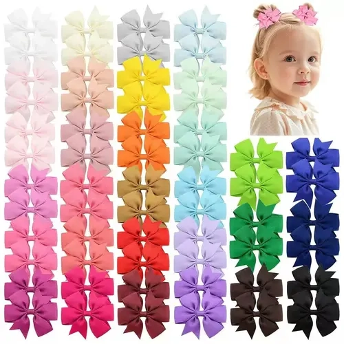 Girls' 60pcs 3-in-1 Fabric Wrapped Bow Hair Clips - Alligator Clip Barrettes, Assorted Color Playful Boutique Hair Accessories, Safe Lightweight Fine Hold for Toddlers, Birthday Party Use, Playful Hair Accessories