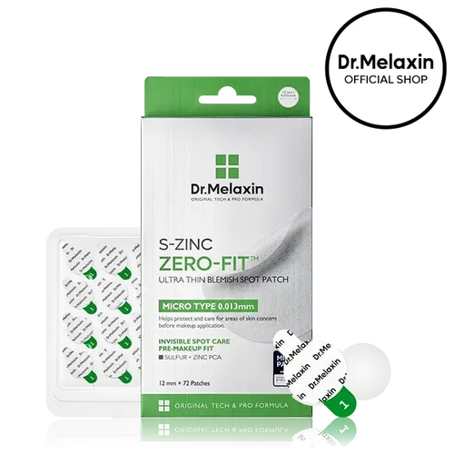 [Dr.Melaxin Official] S-ZINC ZERO-FIT Ultra Thin Blemish Spot Patch, 72 Count | 0.013mm Invisible Pimple Patches with Sulfur, Salicylic Acid, AHA & PHA | For Blemish-Prone Skin, Seamless Under Makeup | Korean Skincare, K-Beauty