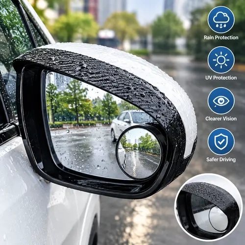 2 Counts, Car Rearview Mirror Rain Visor with 360° Adjustable Blind Spot Round Mirror, Block Rainwater to Keep Side Mirror Clear in Daily Car Driving