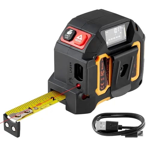 【Auction】VEVOR 2-in-1 Rechargeable Laser & Magnetic Tape Measure, 135Ft Laser Tool, 16Ft Retractable Tape, 4 Modes, Multi-Unit Support, Durable Hand Measuring Tool for Outdoor Use & Decoration, Magnetic Tape Measures