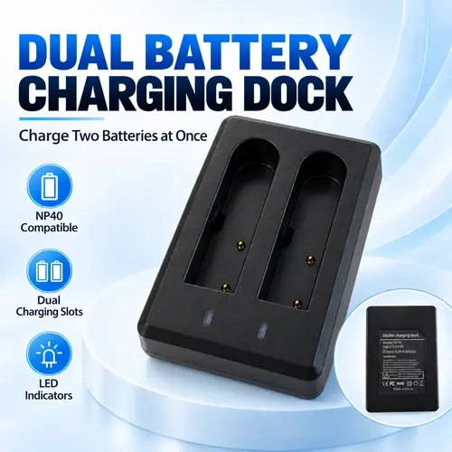 WIKICO NP40 Dual Battery Charging Dock for Cameras - Camera Accessory with Dual Slots, Type-C Ports