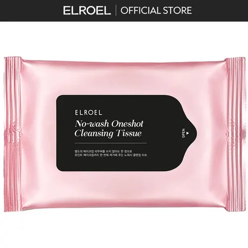 ELROEL No-Wash Oneshot Cleansing Tissue - Official Product Breathable and Highly Absorbent Makeup Remover Wipes with Hot Spring Water, Green Tea and Panthenol for All Skin Types - Korean Skin Care (10 Sheets, 1.6 Oz)