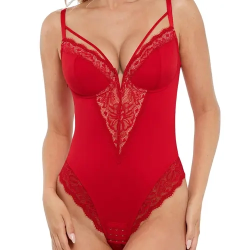 Popilush Shapewear Strappy Tummy Control Lace Inset Bodysuit Womenswear-live