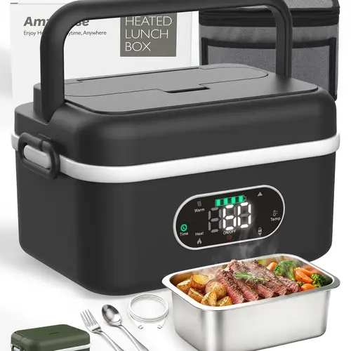30000mAh Cordless Rechargeable Electric Lunch Box Warmer Tableware for Adults, with Smart Timer, Ideal for Work & Travel