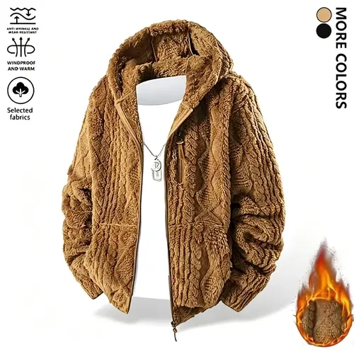 Men's Hooded Plush Zip-Up Casual Jacket - Plush Coat, Fleece Style, Plush Coat Men's Fleece Jackets