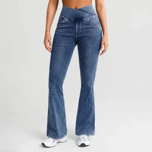 BRXL 【Discount for live】Women's High-Waisted Crossover Jeggings - Stretchy Denim Bottoms with Back Pockets, V-Cross Waist for Tummy Control, Fitted Pants, Live Stream Discount | Women's Jeans for Summer Vibes, Beach Outfit